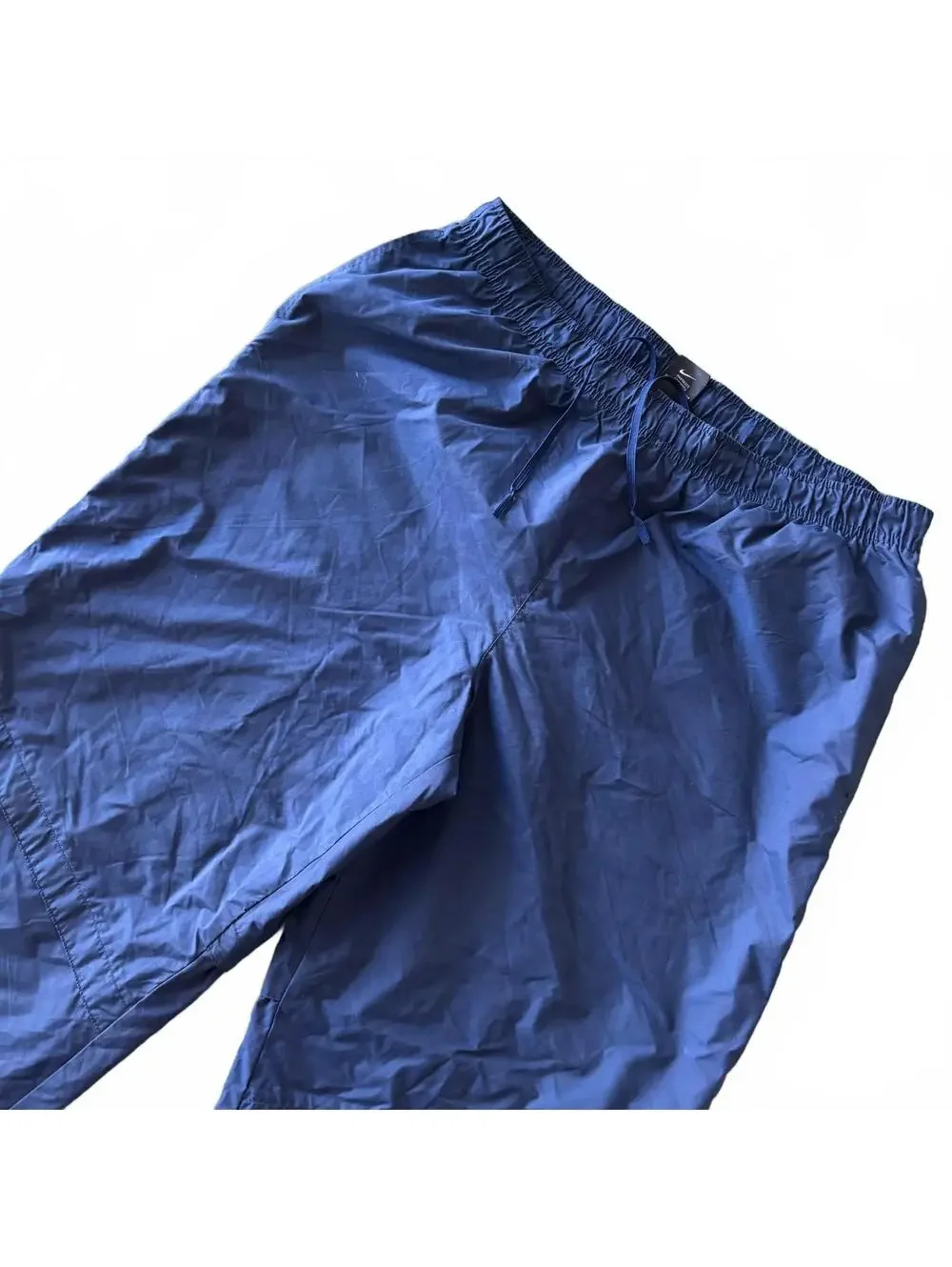 Vintage Y2K Nike Navy Nylon Track Pants Side Zip Leg Jersey Lined Swoosh Size XL